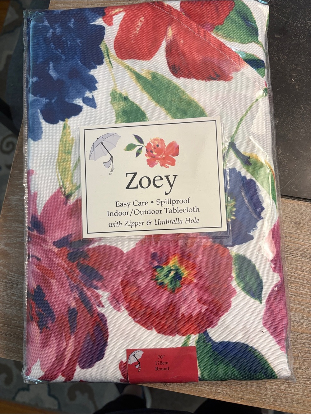 Zoey Floral Spillproof Tablecloth - Multi-Color. 70 inch round with zipper